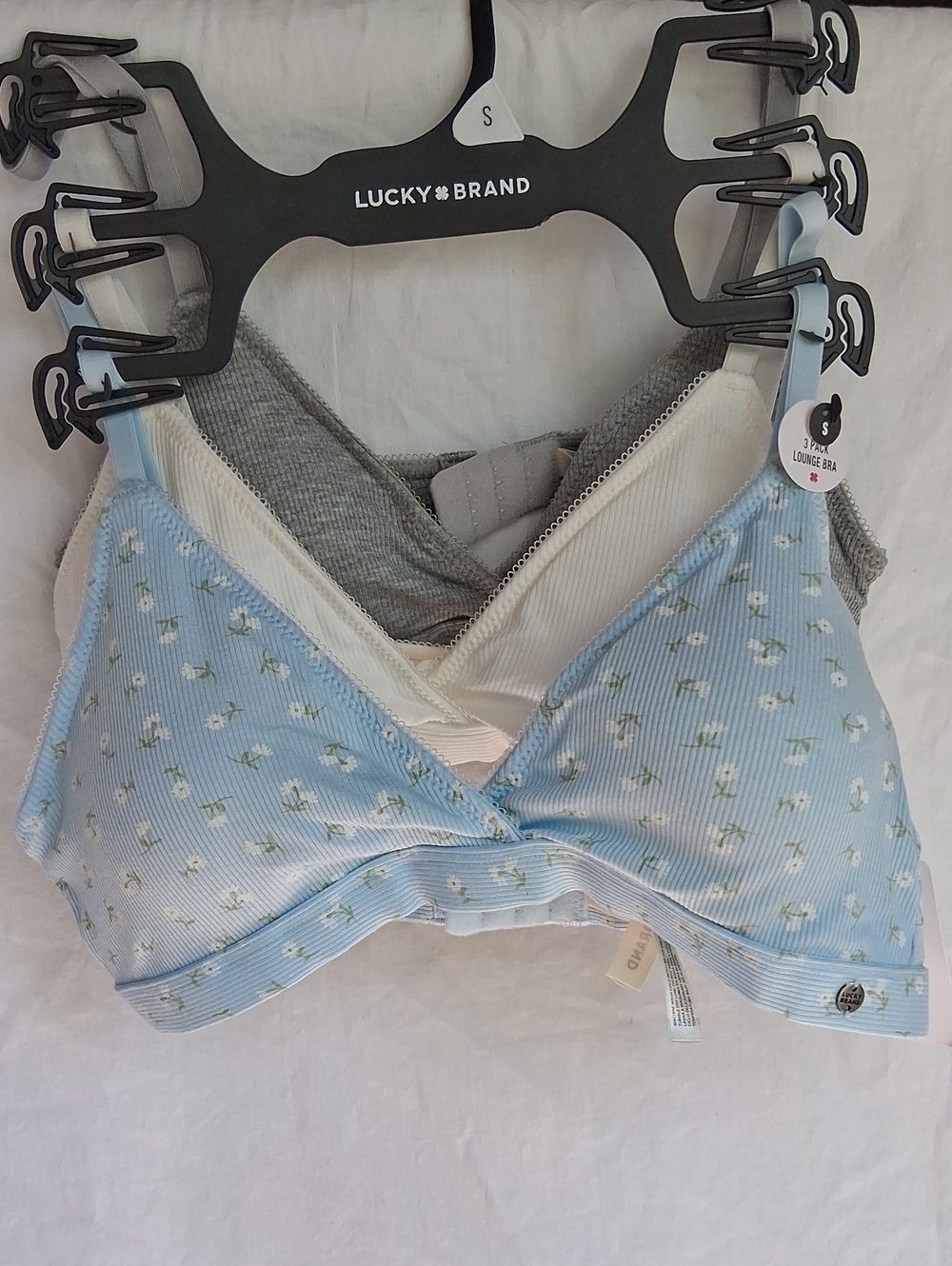 Lucky Brand Ribbed Lounge Bra Set Of 3 Wireless Blue Gray Baige S